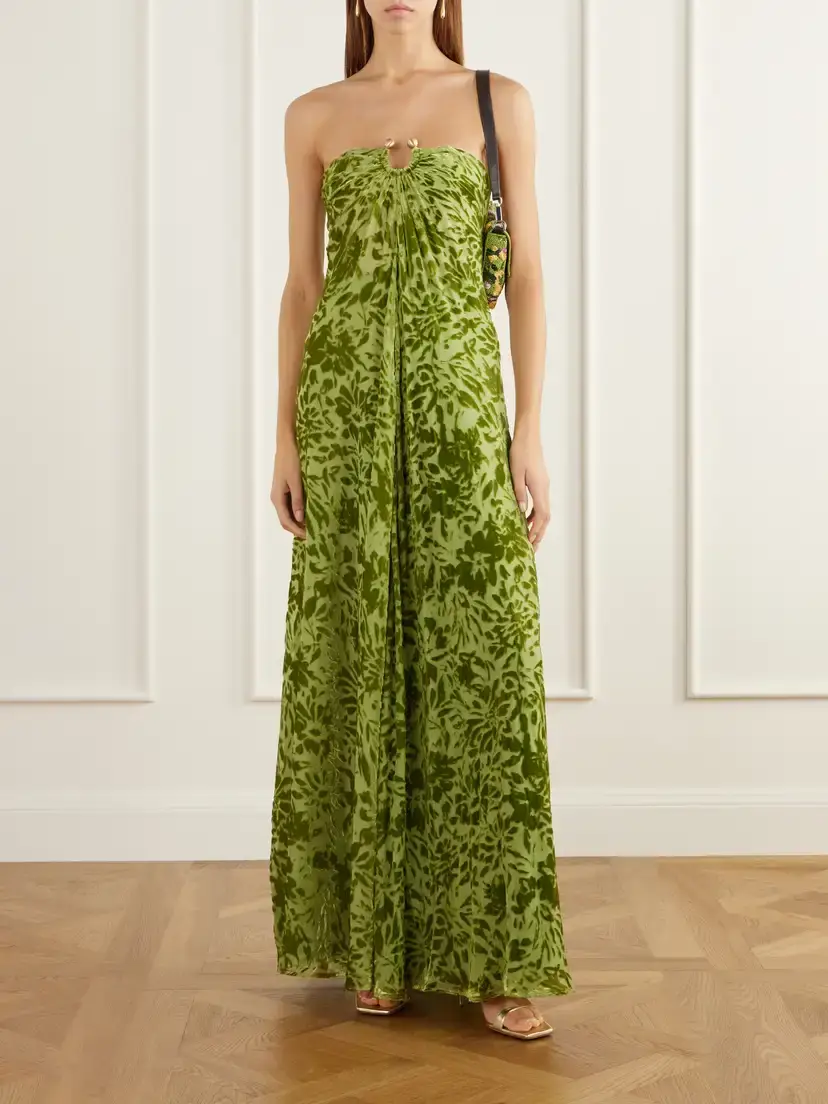 Cult Gaia Renay Strapless Embellished Gathered Devoré Bustier Maxi Dress | Thumbnail 2 Cult Gaia Renay Strapless Embellished Gathered Devoré Bustier Maxi Dress | Thumbnail 2