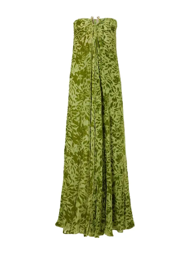 Cult Gaia Renay Strapless Embellished Gathered Devoré Bustier Maxi Dress