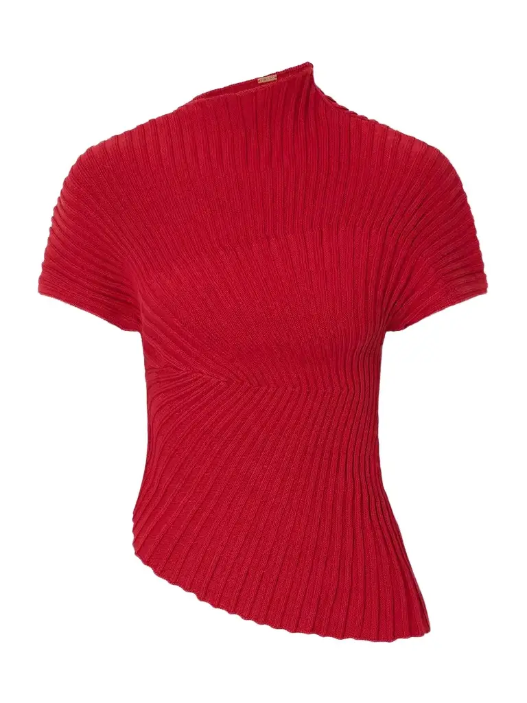 Cult Gaia Annemie Asymmetric Rib-knitted Cotton Top