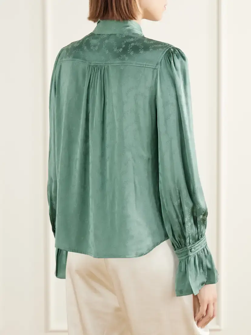 Rixo Evanora Pussy-bow Gathered Floral-jacquard Satin Blouse | Thumbnail 4 Rixo Evanora Pussy-bow Gathered Floral-jacquard Satin Blouse | Thumbnail 4