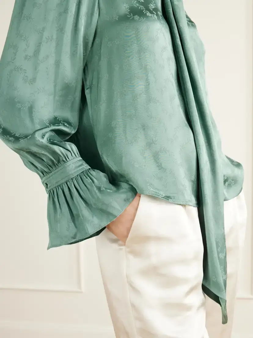 Rixo Evanora Pussy-bow Gathered Floral-jacquard Satin Blouse | Thumbnail 5 Rixo Evanora Pussy-bow Gathered Floral-jacquard Satin Blouse | Thumbnail 5