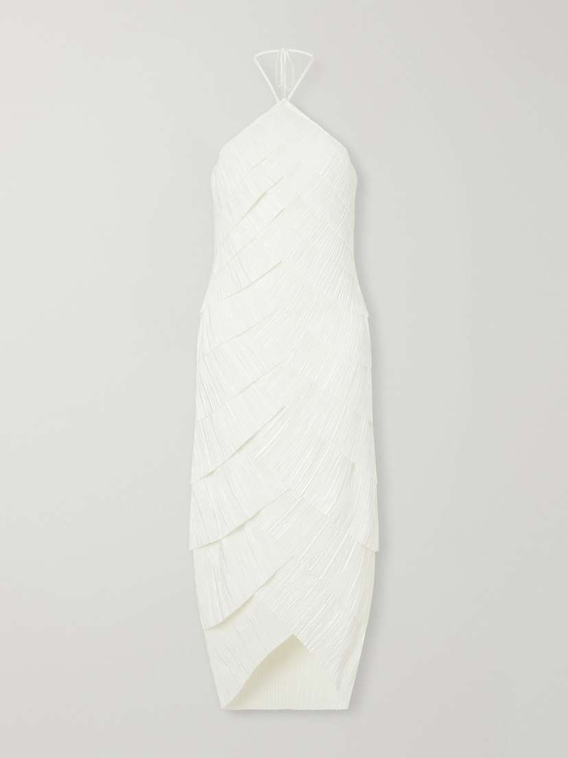 Cult Gaia Patrizia Bustier Halterneck Tiered Plissé-satin Midi Dress
