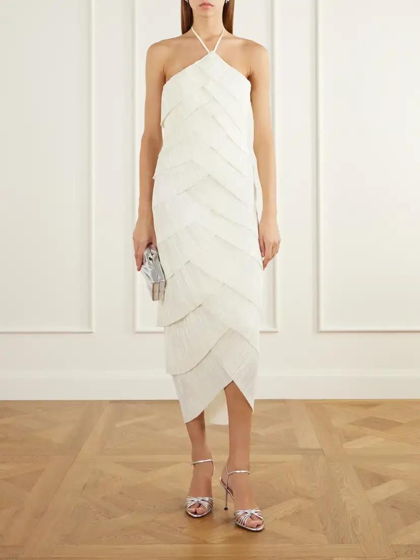Cult Gaia Patrizia Bustier Halterneck Tiered Plissé-satin Midi Dress | Thumbnail 2 Cult Gaia Patrizia Bustier Halterneck Tiered Plissé-satin Midi Dress | Thumbnail 2