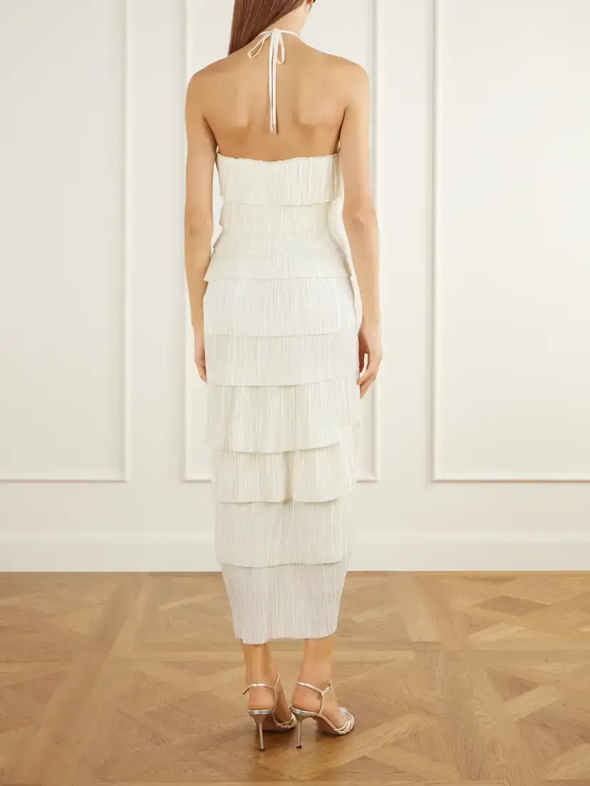Cult Gaia Patrizia Bustier Halterneck Tiered Plissé-satin Midi Dress | Thumbnail 3 Cult Gaia Patrizia Bustier Halterneck Tiered Plissé-satin Midi Dress | Thumbnail 3
