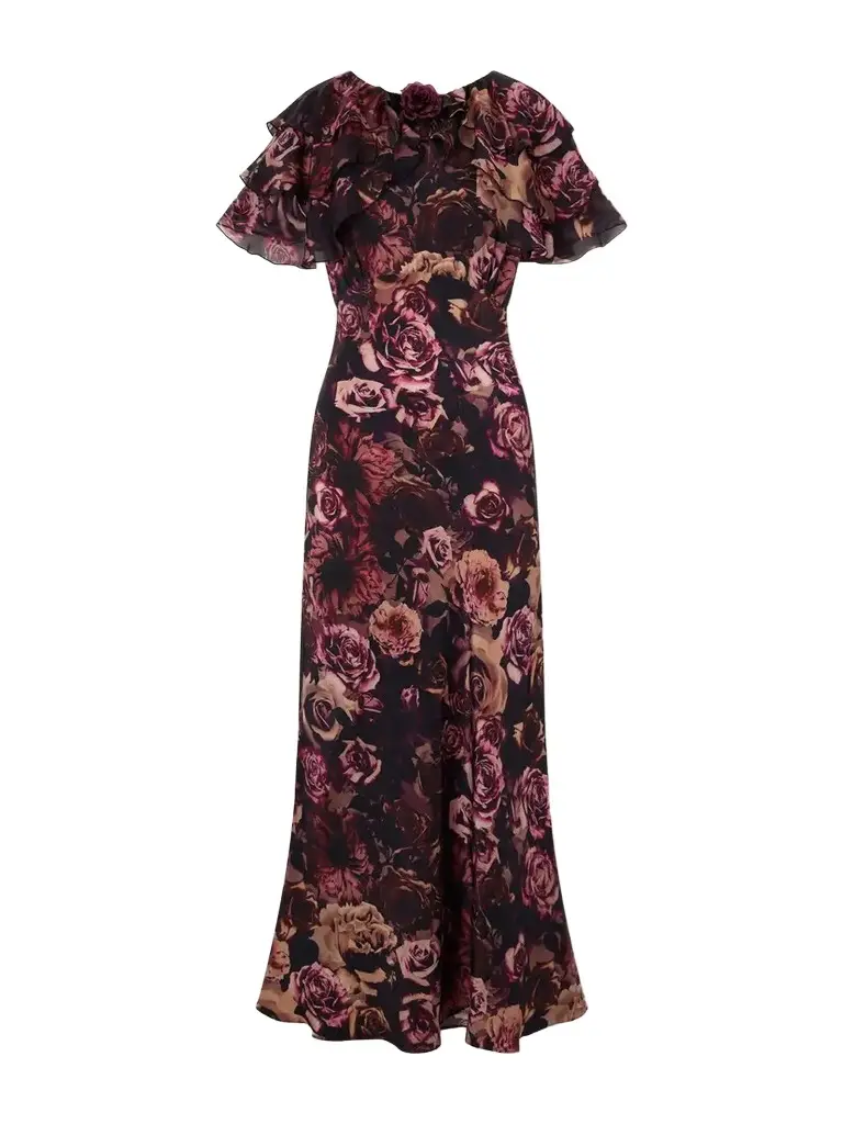 Ruffled Cape-effect Floral-print Silk-chiffon Maxi Dress Ruffled Cape-effect Floral-print Silk-chiffon Maxi Dress