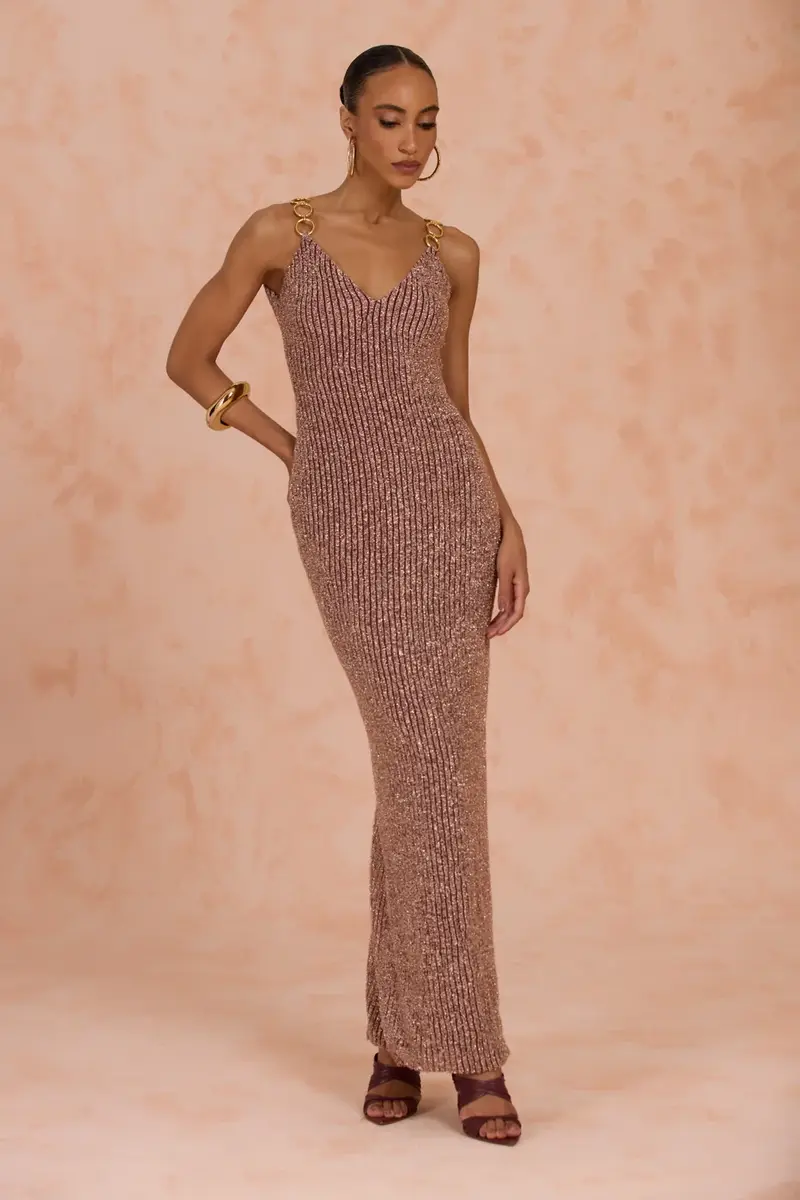 PatBo GROOVY KNIT PLUNGE MAXI DRESS