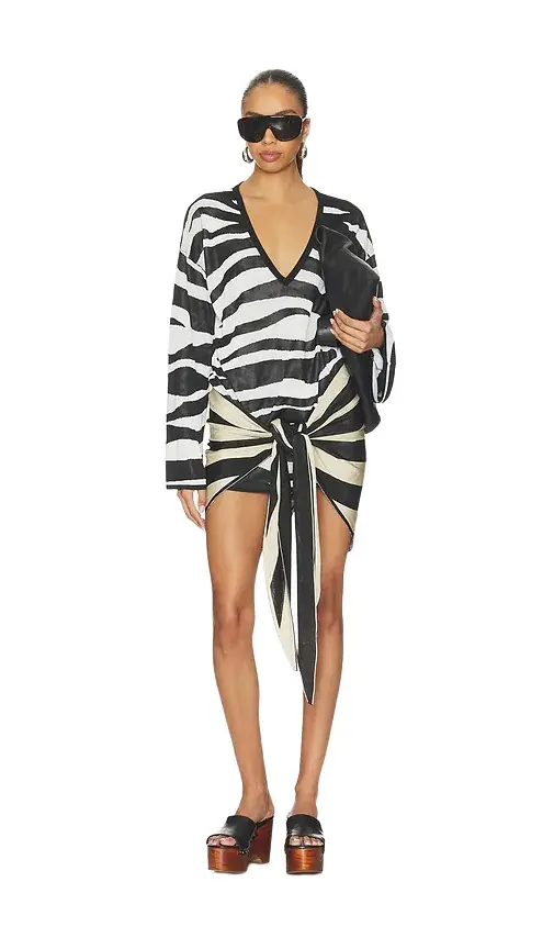 Zebra V Neck Mini Dress
