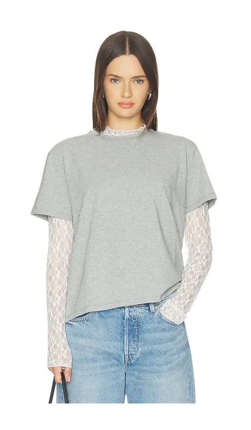 LNA Mirage Lace Two Piece Long Sleeve Top