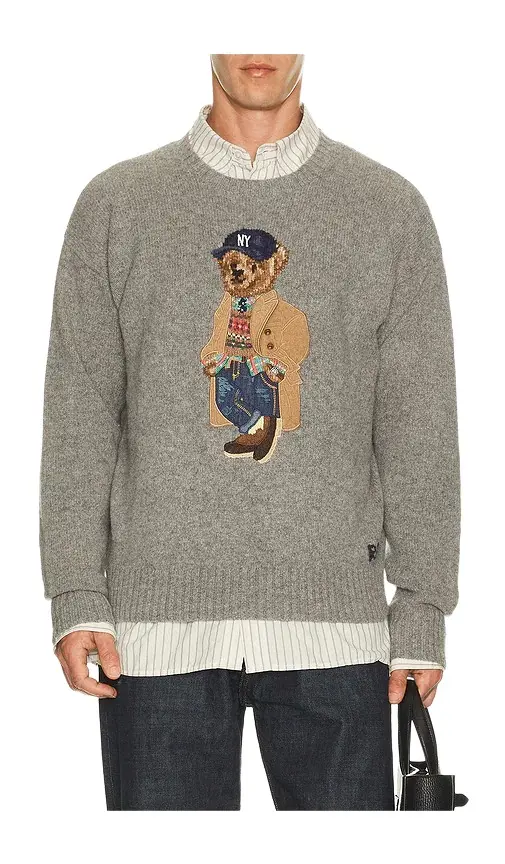 Wool Blend Novelty Heritage Bear Crewneck Sweater