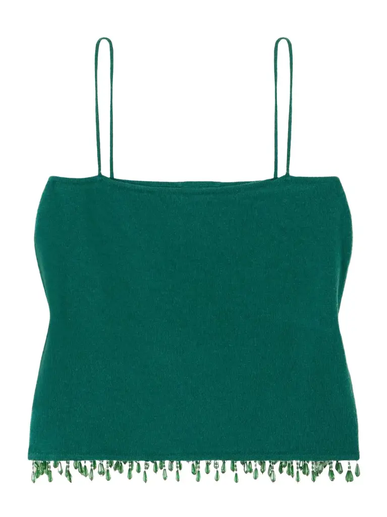 Fringed bead-embellished wool and cashmere-blend top Fringed bead-embellished wool and cashmere-blend top