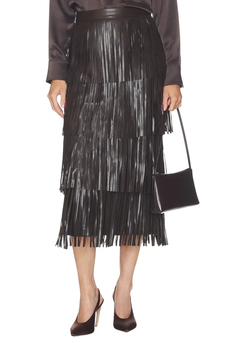 Za Za Faux Leather Fringe Skirt Za Za Faux Leather Fringe Skirt