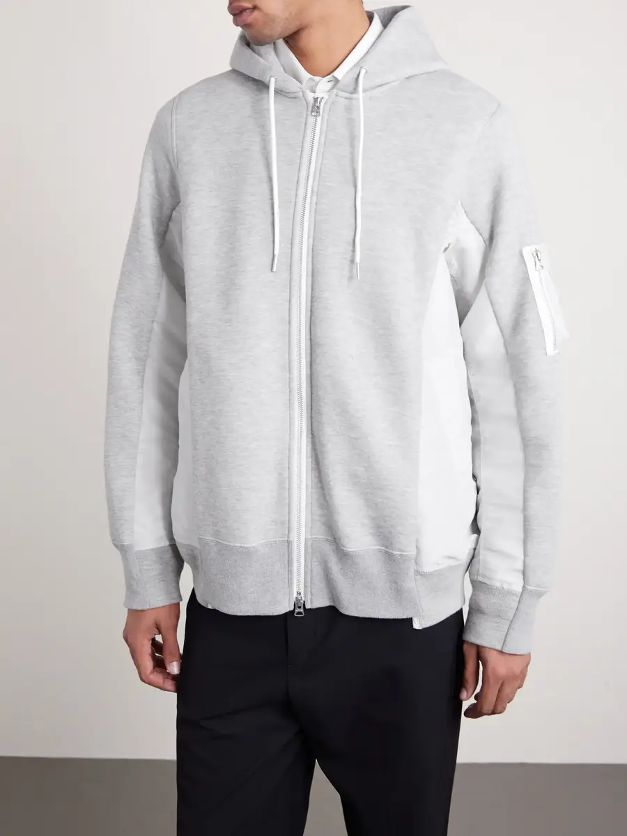 Sacai MA-1 Nylon-Trimmed Cotton-Blend Jersey Zip-Up Hoodie | Thumbnail 3