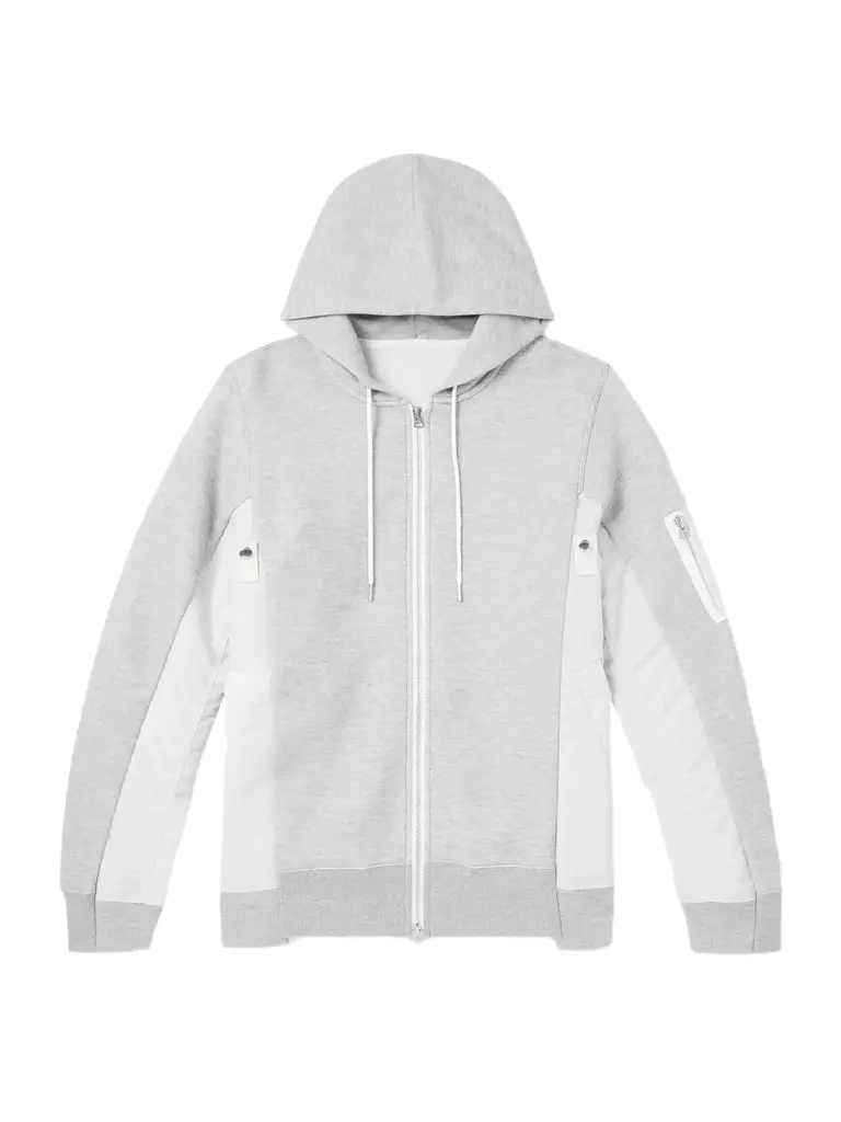 Sacai MA-1 Nylon-Trimmed Cotton-Blend Jersey Zip-Up Hoodie