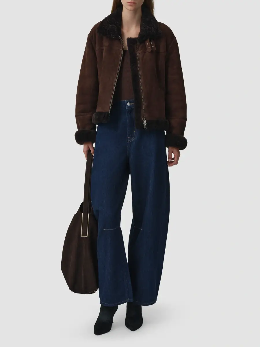 Simkhai Women's Cassia Shearling-Trim Suede Crop Jacket | Thumbnail 2 Simkhai Women's Cassia Shearling-Trim Suede Crop Jacket | Thumbnail 2