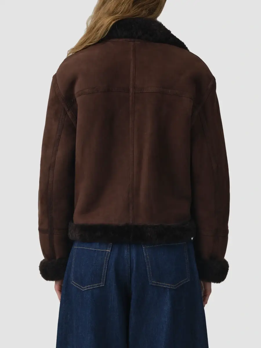 Simkhai Women's Cassia Shearling-Trim Suede Crop Jacket | Thumbnail 3 Simkhai Women's Cassia Shearling-Trim Suede Crop Jacket | Thumbnail 3