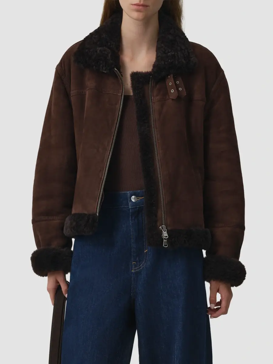 Simkhai Women's Cassia Shearling-Trim Suede Crop Jacket | Thumbnail 4 Simkhai Women's Cassia Shearling-Trim Suede Crop Jacket | Thumbnail 4