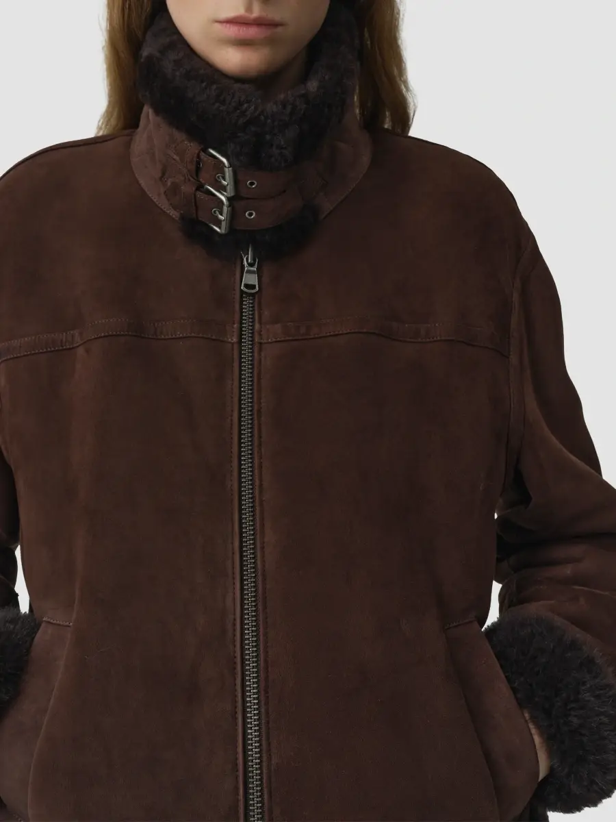 Simkhai Women's Cassia Shearling-Trim Suede Crop Jacket | Thumbnail 5 Simkhai Women's Cassia Shearling-Trim Suede Crop Jacket | Thumbnail 5