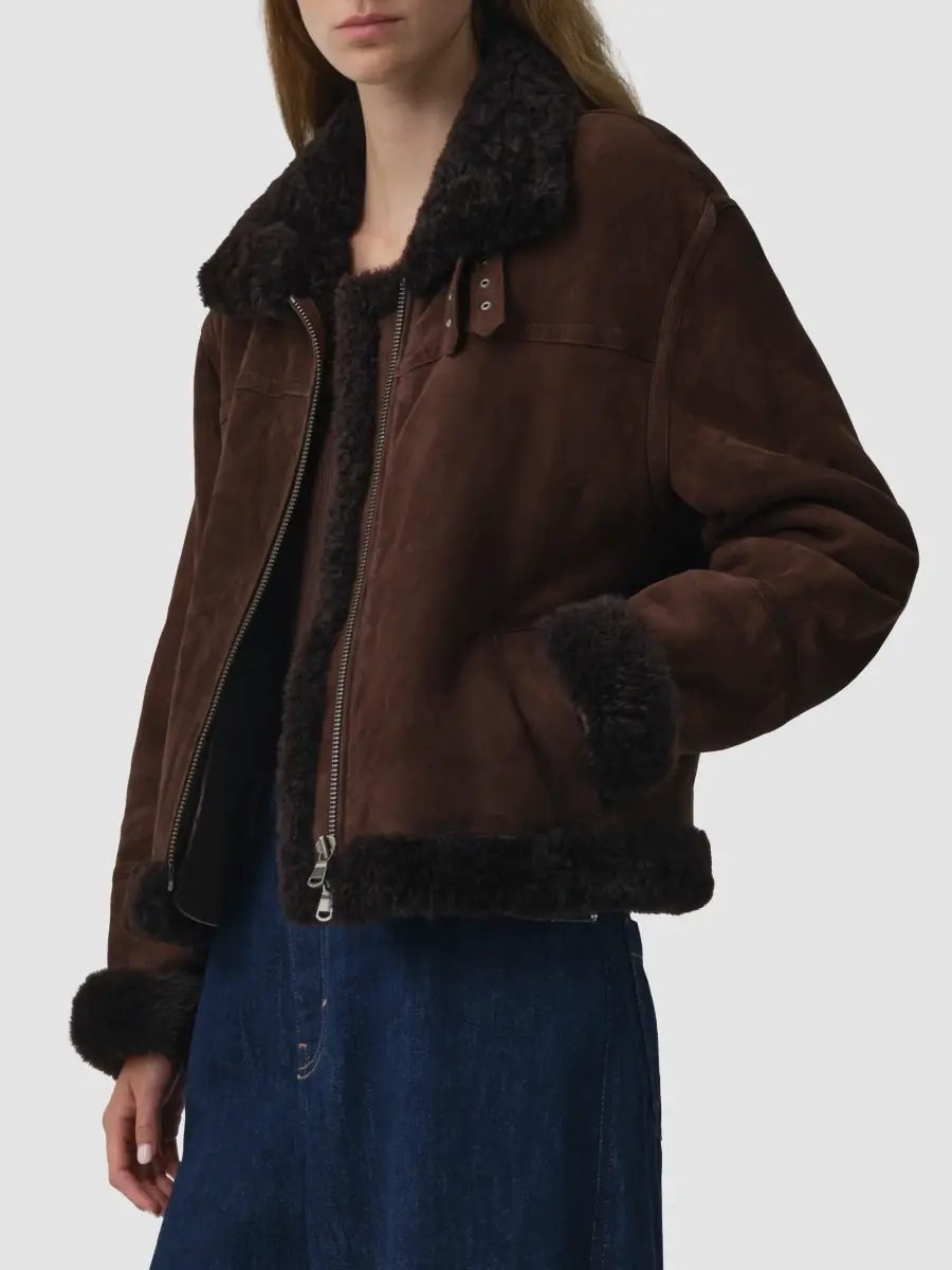 Simkhai Women's Cassia Shearling-Trim Suede Crop Jacket | Thumbnail 6 Simkhai Women's Cassia Shearling-Trim Suede Crop Jacket | Thumbnail 6