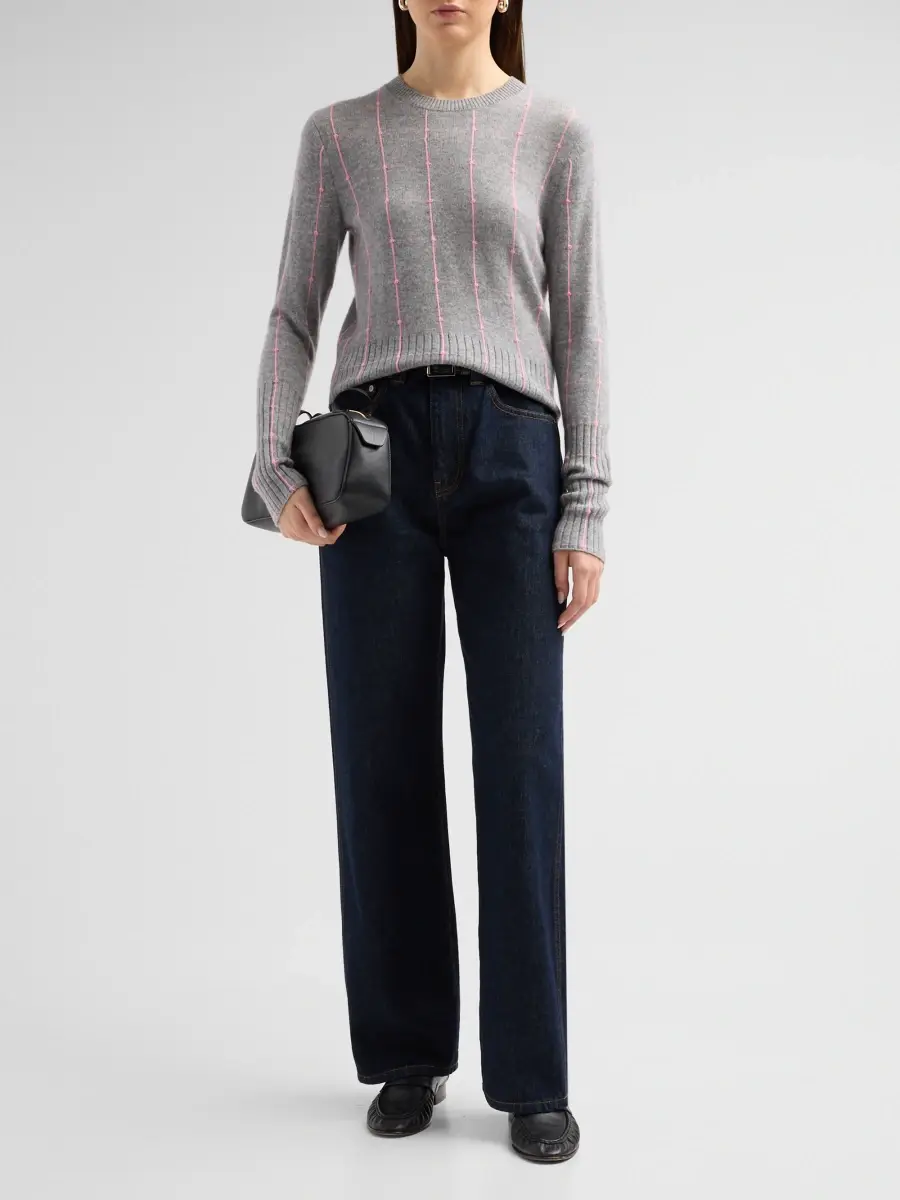 Guest In Residence Women's Shrunken Windowpane Cashmere Crewneck Sweater | Thumbnail 2 Guest In Residence Women's Shrunken Windowpane Cashmere Crewneck Sweater | Thumbnail 2