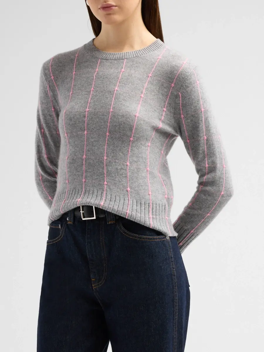 Guest In Residence Women's Shrunken Windowpane Cashmere Crewneck Sweater | Thumbnail 4 Guest In Residence Women's Shrunken Windowpane Cashmere Crewneck Sweater | Thumbnail 4