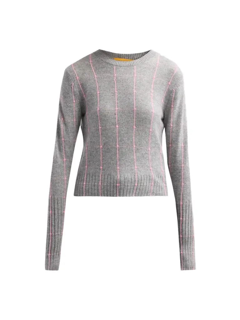 Women's Shrunken Windowpane Cashmere Crewneck Sweater Women's Shrunken Windowpane Cashmere Crewneck Sweater