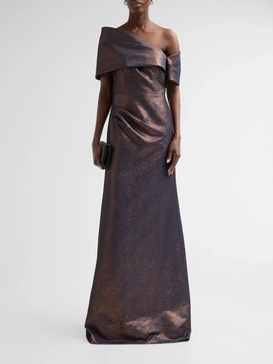 Teri Jon by Rickie Freeman Women's Metallic Jacquard Gown | Thumbnail 2