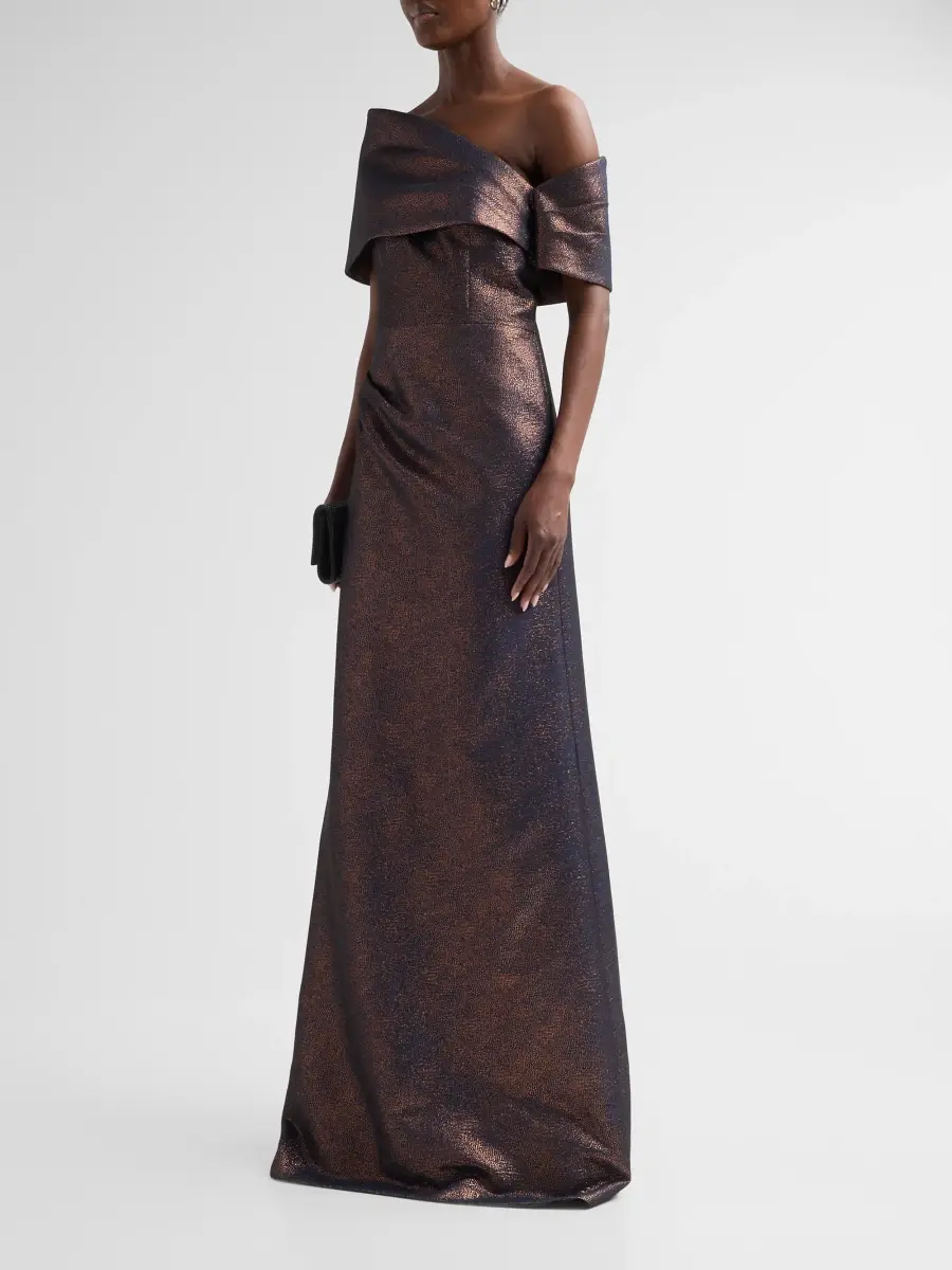 Teri Jon by Rickie Freeman Women's Metallic Jacquard Gown | Thumbnail 4