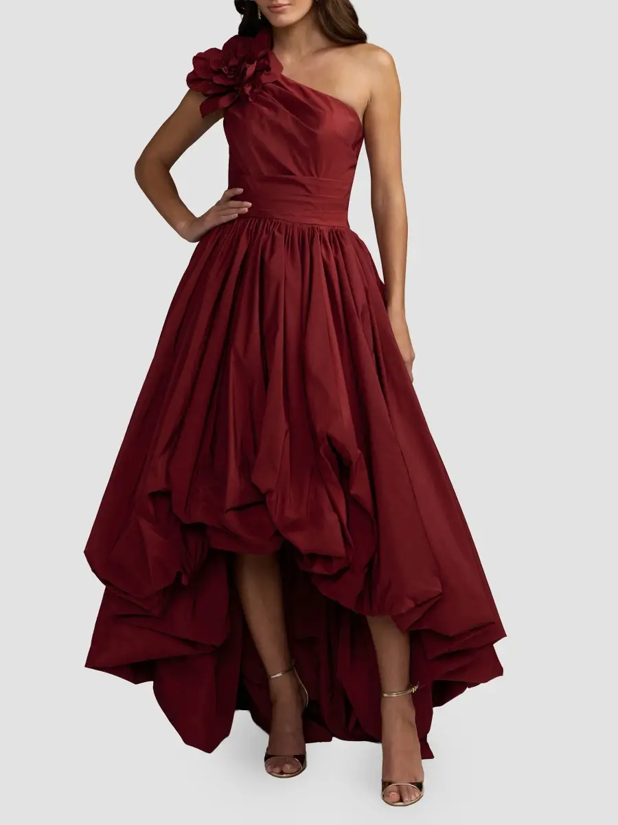 Mac Duggal Women's 3D Flower Faille One-Shoulder High-Low Gown | Thumbnail 2 Mac Duggal Women's 3D Flower Faille One-Shoulder High-Low Gown | Thumbnail 2