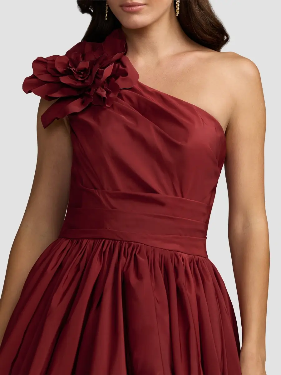 Mac Duggal Women's 3D Flower Faille One-Shoulder High-Low Gown | Thumbnail 4 Mac Duggal Women's 3D Flower Faille One-Shoulder High-Low Gown | Thumbnail 4