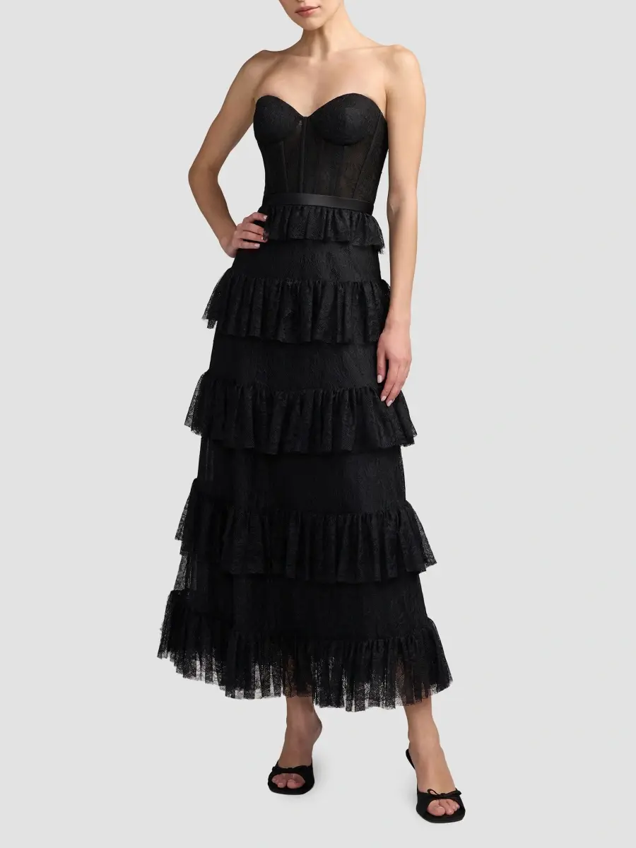 Mac Duggal Women's Ruffled Bustier Lace Strapless Midi Dress | Thumbnail 2