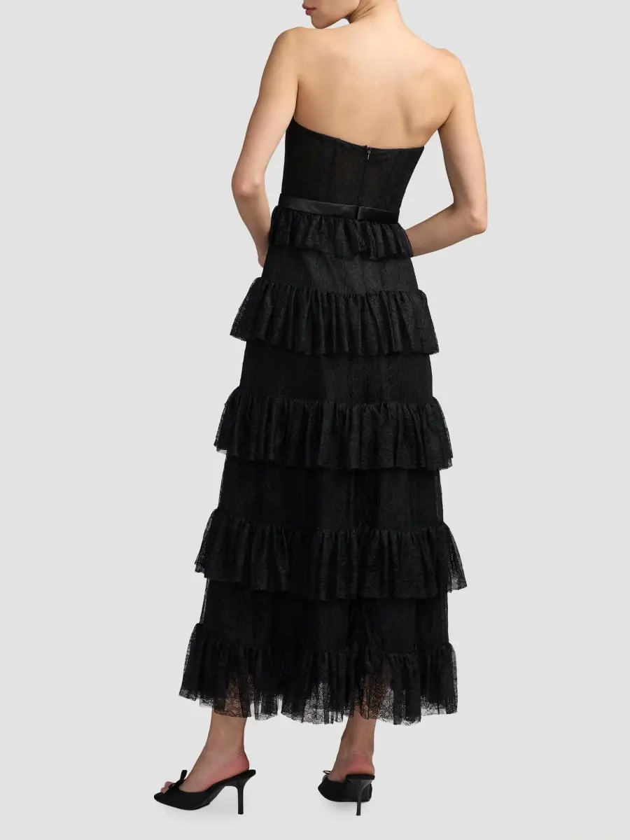 Mac Duggal Women's Ruffled Bustier Lace Strapless Midi Dress | Thumbnail 3