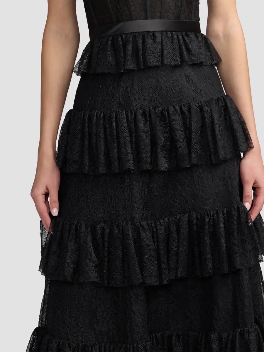 Mac Duggal Women's Ruffled Bustier Lace Strapless Midi Dress | Thumbnail 5