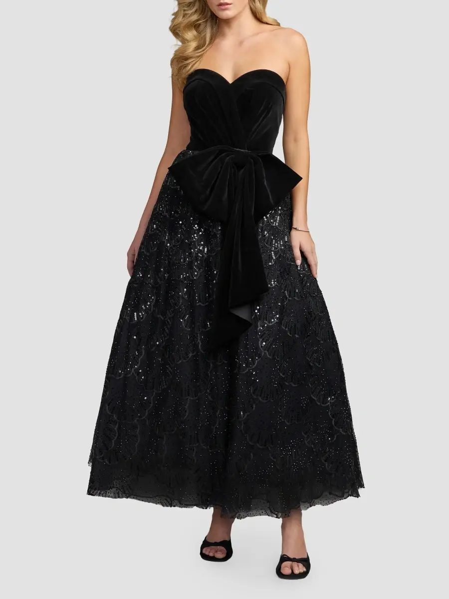 Mac Duggal Women's Sequined Strapless Velvet-Bow Midi Dress | Thumbnail 2