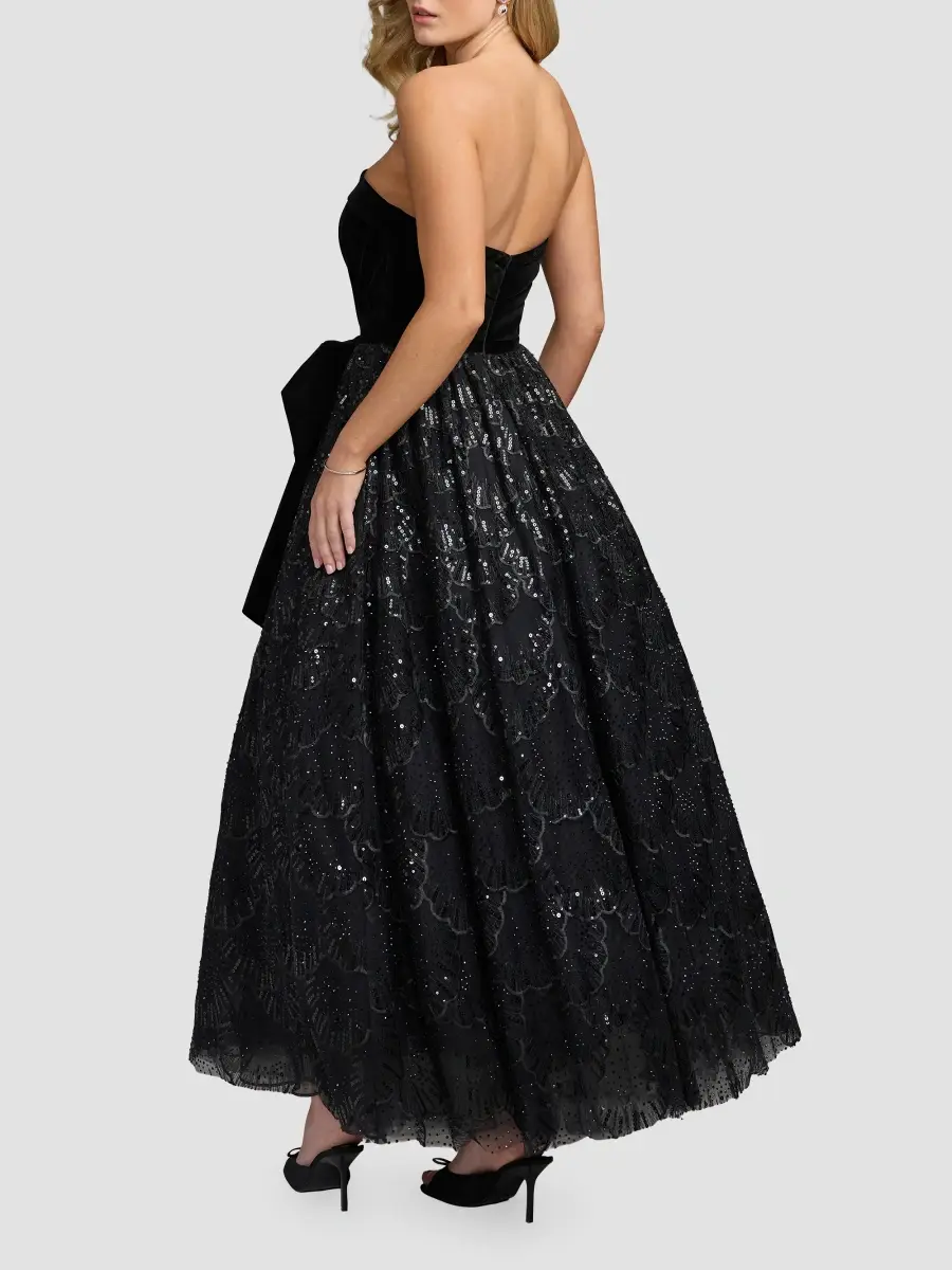Mac Duggal Women's Sequined Strapless Velvet-Bow Midi Dress | Thumbnail 3