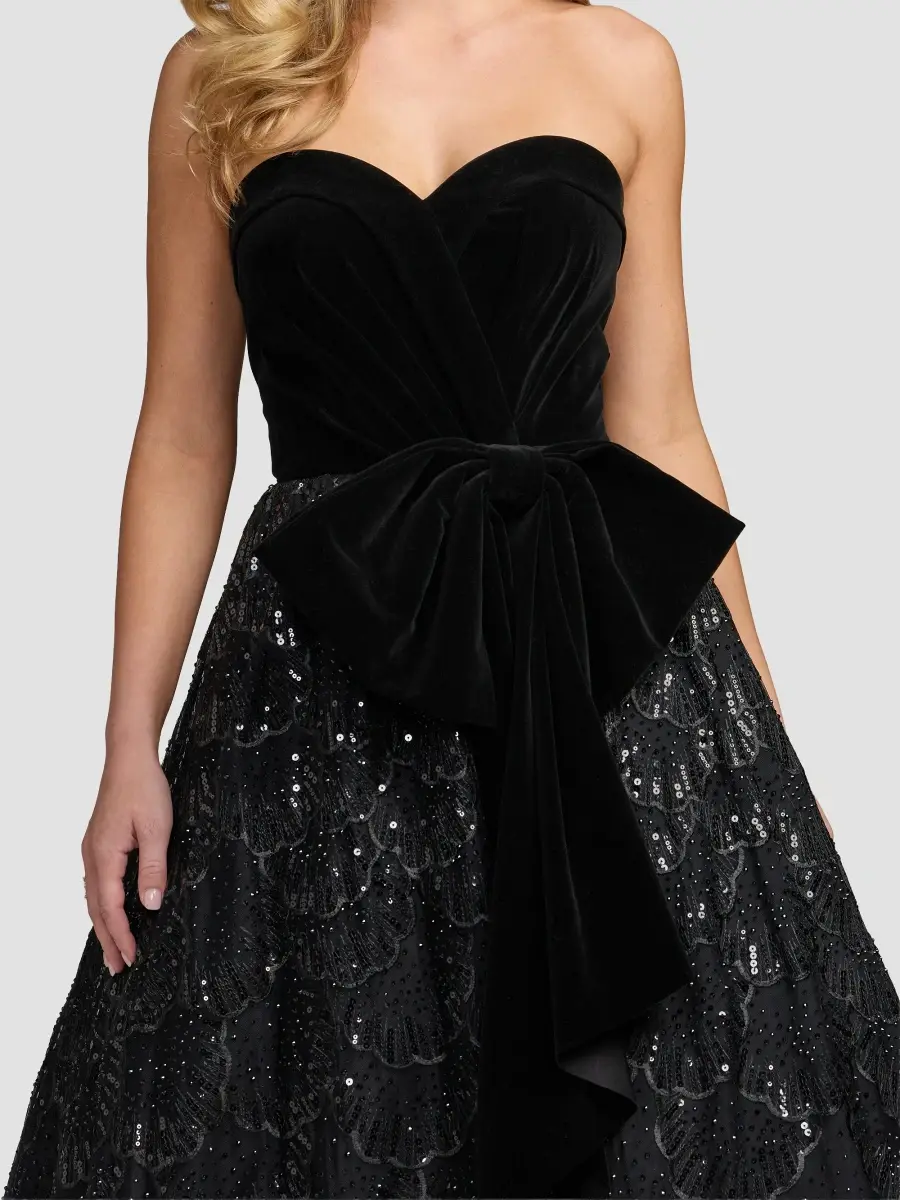 Mac Duggal Women's Sequined Strapless Velvet-Bow Midi Dress | Thumbnail 4