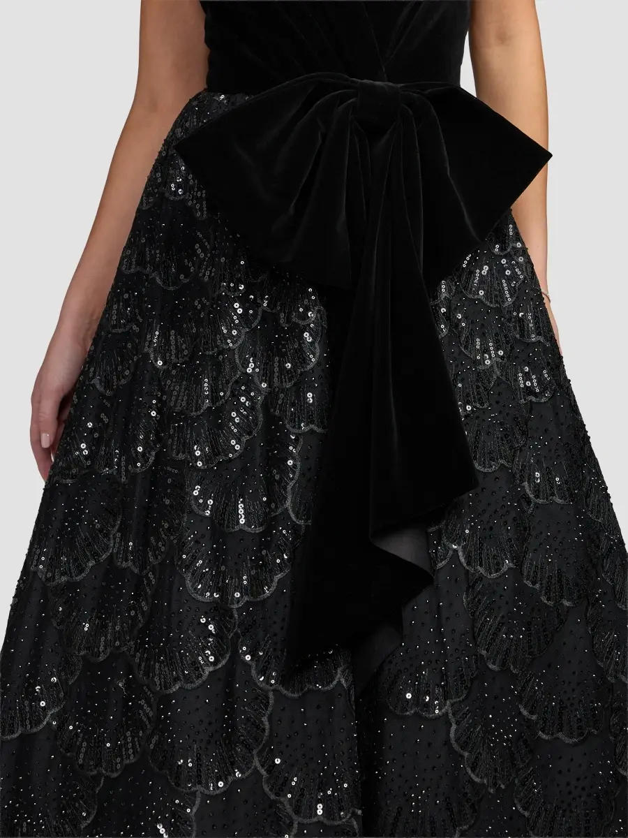 Mac Duggal Women's Sequined Strapless Velvet-Bow Midi Dress | Thumbnail 5