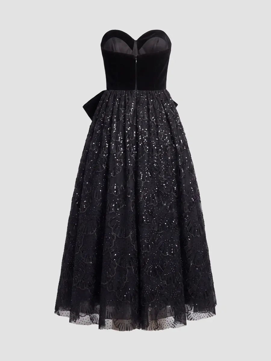 Mac Duggal Women's Sequined Strapless Velvet-Bow Midi Dress | Thumbnail 6