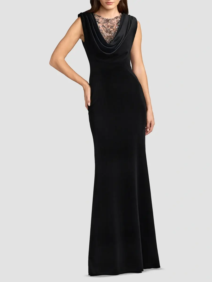 Mac Duggal Women's Beaded Velvet Cowl Gown | Thumbnail 2 Mac Duggal Women's Beaded Velvet Cowl Gown | Thumbnail 2