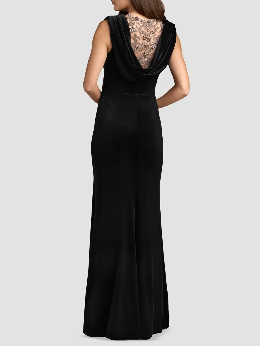Mac Duggal Women's Beaded Velvet Cowl Gown | Thumbnail 3 Mac Duggal Women's Beaded Velvet Cowl Gown | Thumbnail 3