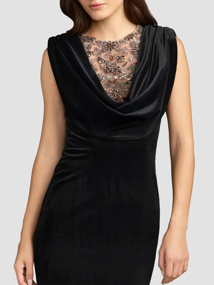 Mac Duggal Women's Beaded Velvet Cowl Gown | Thumbnail 4 Mac Duggal Women's Beaded Velvet Cowl Gown | Thumbnail 4