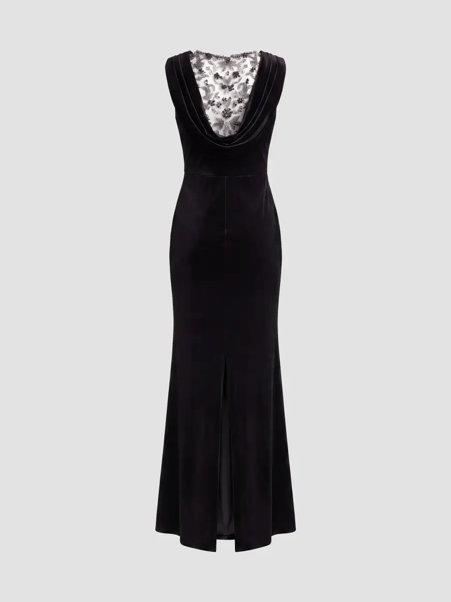 Mac Duggal Women's Beaded Velvet Cowl Gown | Thumbnail 6 Mac Duggal Women's Beaded Velvet Cowl Gown | Thumbnail 6
