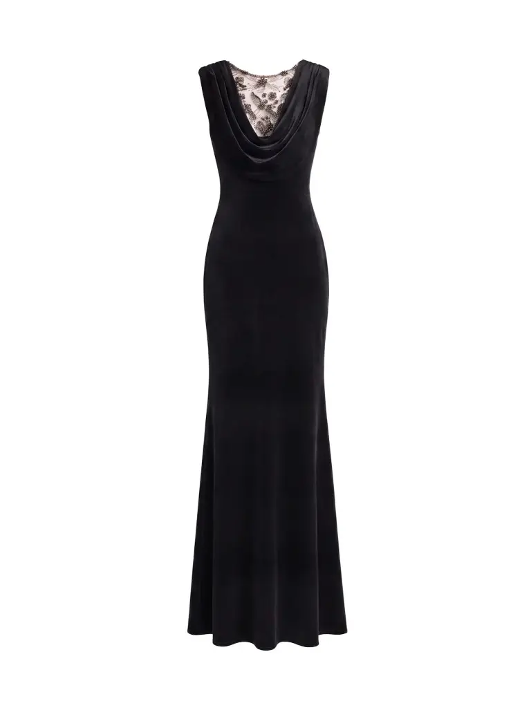 Women's Beaded Velvet Cowl Gown Women's Beaded Velvet Cowl Gown