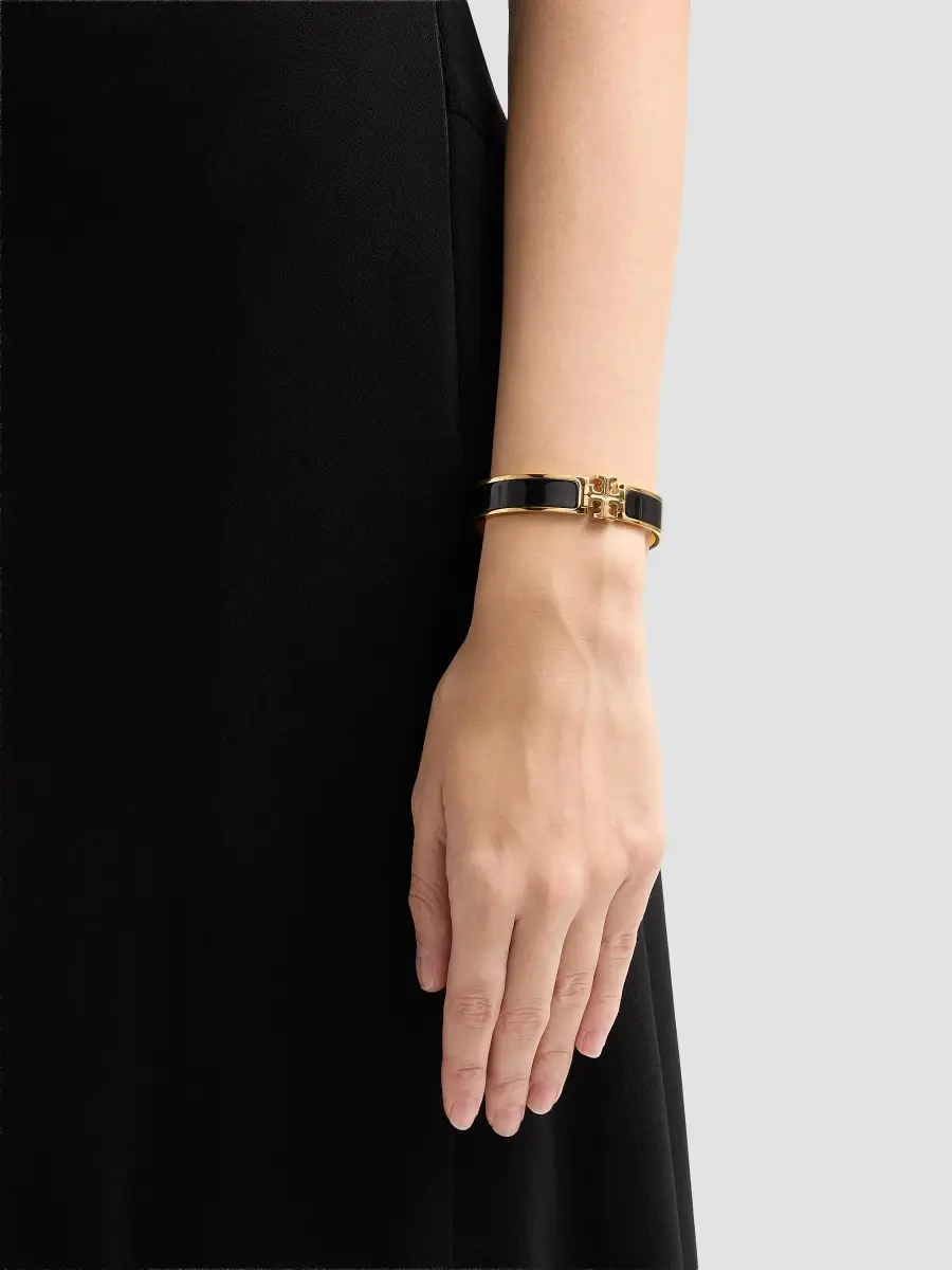 Tory Burch Women's Icon 18K-Gold-Plated & Enamel Bangle - Tory Gold Black | Thumbnail 2 Tory Burch Women's Icon 18K-Gold-Plated & Enamel Bangle - Tory Gold Black | Thumbnail 2
