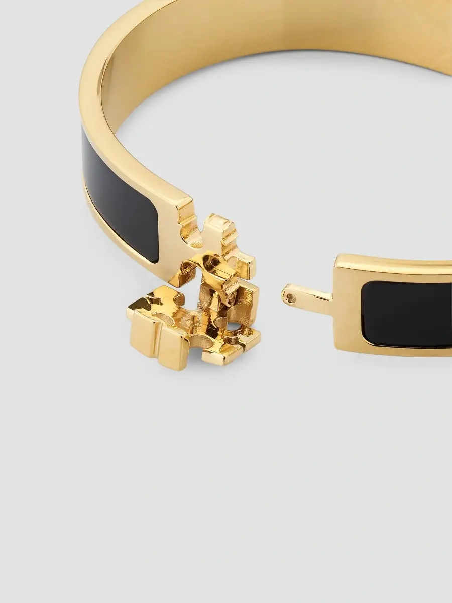 Tory Burch Women's Icon 18K-Gold-Plated & Enamel Bangle - Tory Gold Black | Thumbnail 3 Tory Burch Women's Icon 18K-Gold-Plated & Enamel Bangle - Tory Gold Black | Thumbnail 3