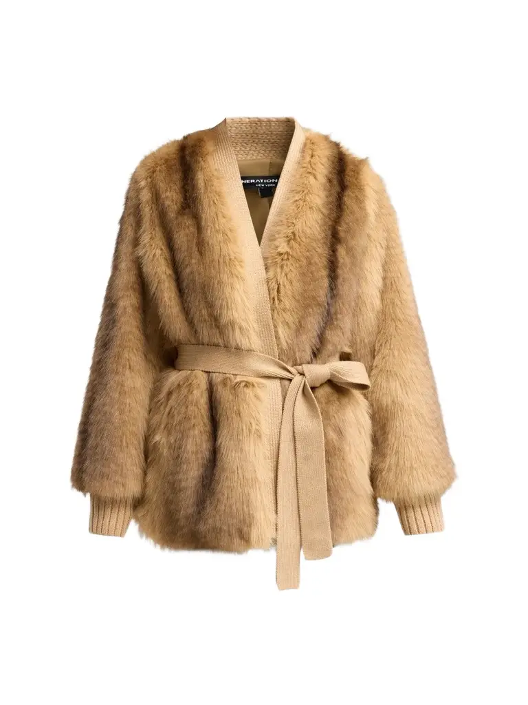 Generation Love Women's Heloise Faux-Fur Belted Wrap Coat