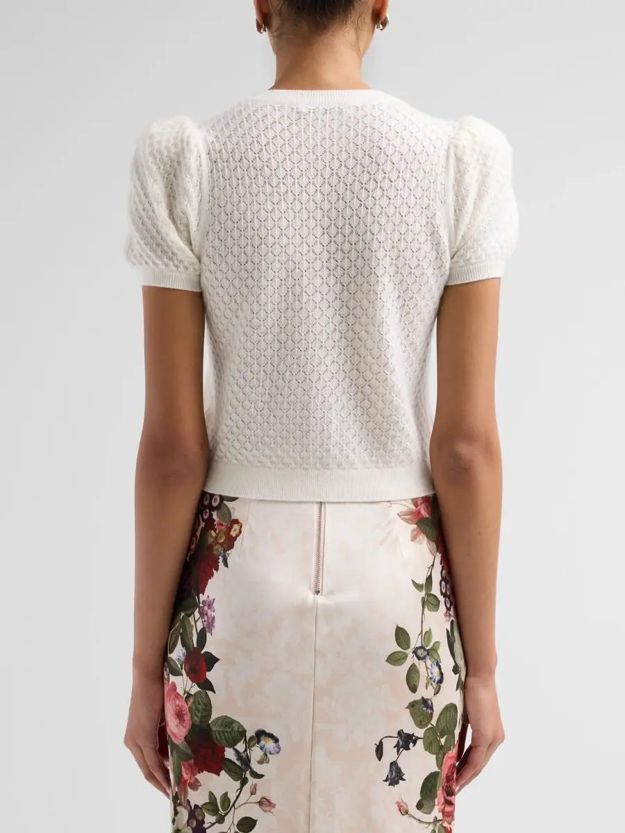 Alice + Olivia Women's Sabine Puff-Sleeve Crop Cardigan | Thumbnail 3 Alice + Olivia Women's Sabine Puff-Sleeve Crop Cardigan | Thumbnail 3