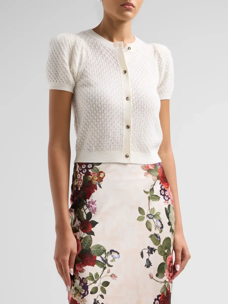 Alice + Olivia Women's Sabine Puff-Sleeve Crop Cardigan | Thumbnail 4 Alice + Olivia Women's Sabine Puff-Sleeve Crop Cardigan | Thumbnail 4