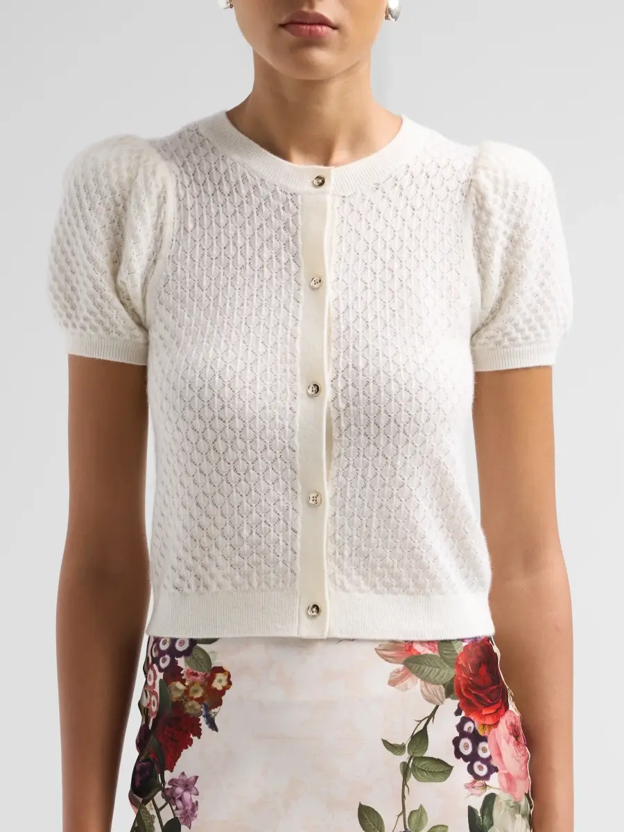 Alice + Olivia Women's Sabine Puff-Sleeve Crop Cardigan | Thumbnail 5 Alice + Olivia Women's Sabine Puff-Sleeve Crop Cardigan | Thumbnail 5