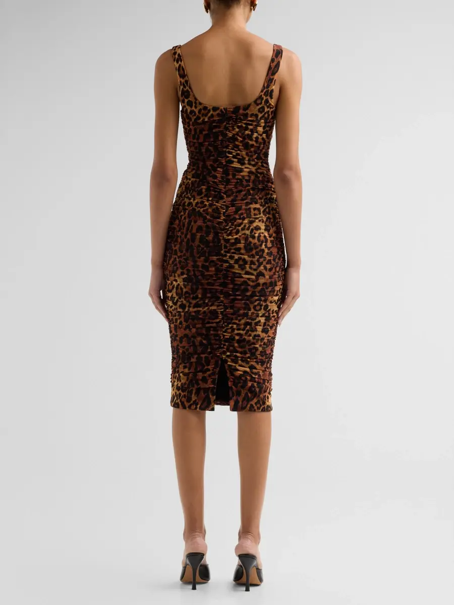 L'Agence Women's Anya Leopard-Print Shirred Midi Dress | Thumbnail 3