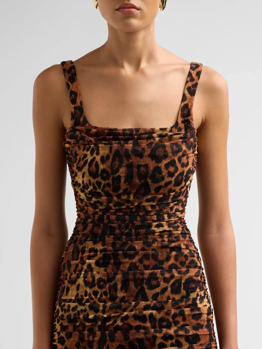 L'Agence Women's Anya Leopard-Print Shirred Midi Dress | Thumbnail 5